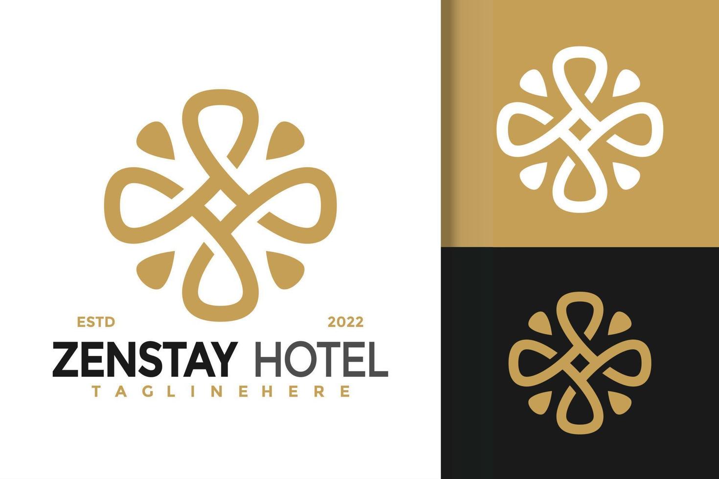 design del logo dell'hotel trifoglio di lusso, vettore di loghi di identità del marchio, logo moderno, modello di illustrazione vettoriale di disegni logo
