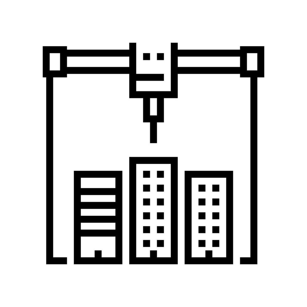 illustrazione vettoriale dell'icona della linea della stampante 3d del layout dell'edificio