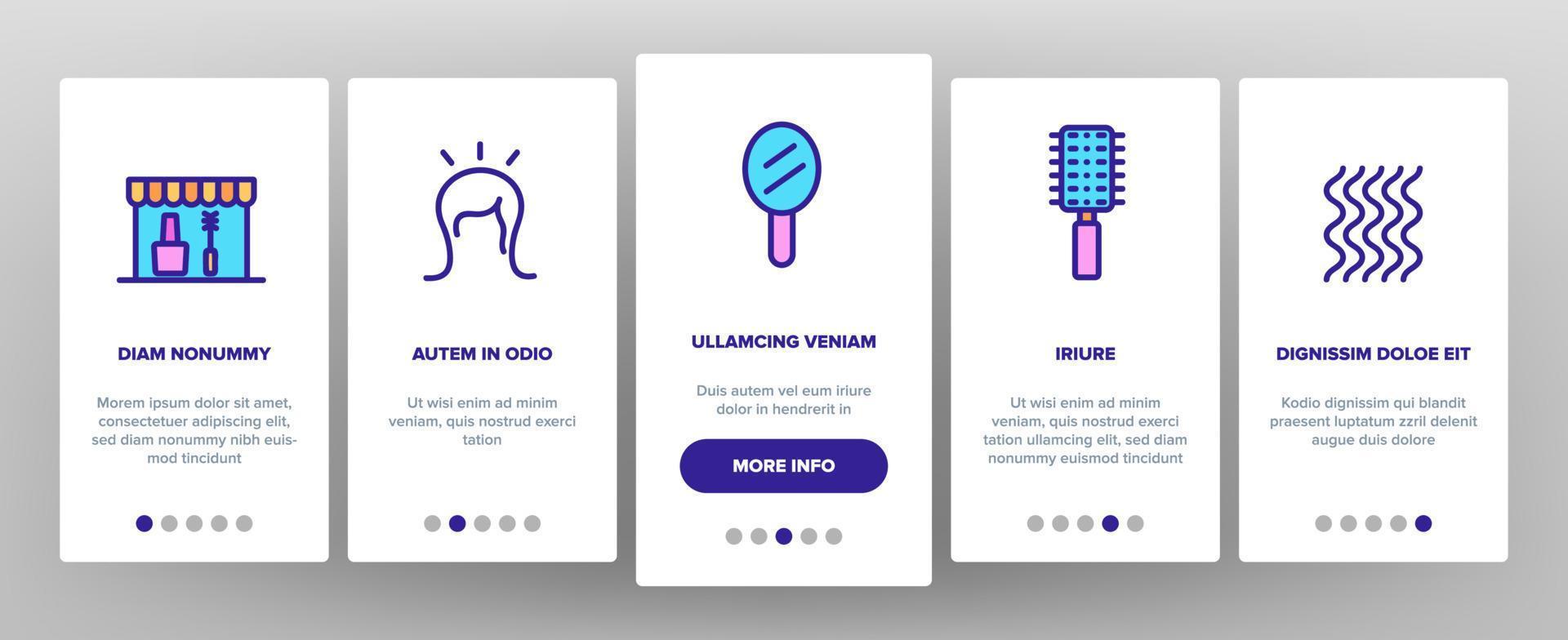 icone degli elementi di onboarding del negozio di bellezza impostano il vettore