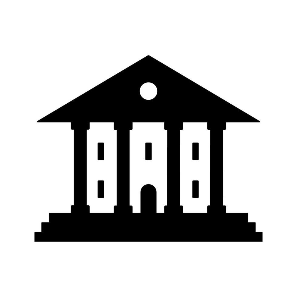 icona nera di banca o istituto. edificio di teatro, biblioteca o istituzione pubblica isolato su sfondo bianco vettore