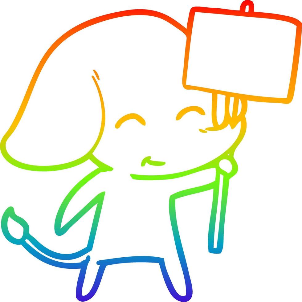 arcobaleno gradiente linea disegno simpatico cartone animato elefante vettore