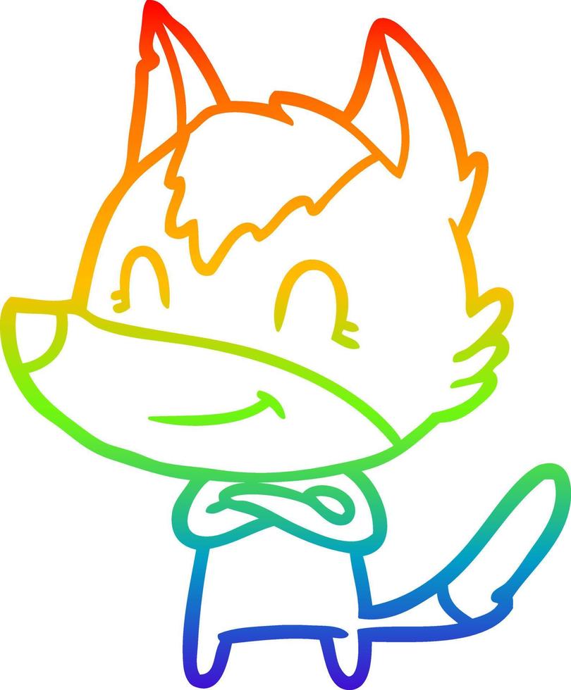 arcobaleno gradiente di disegno simpatico cartone animato lupo vettore