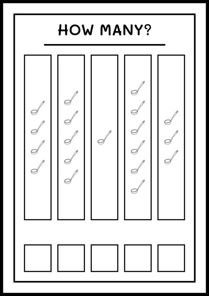 quanti mestolo, gioco per bambini. illustrazione vettoriale, foglio di lavoro stampabile vettore