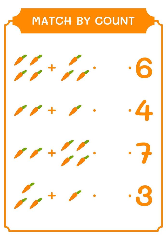 partita per conteggio di carota, gioco per bambini. illustrazione vettoriale, foglio di lavoro stampabile vettore