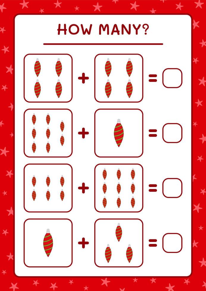 quanti ornamenti di natale, gioco per bambini. illustrazione vettoriale, foglio di lavoro stampabile vettore