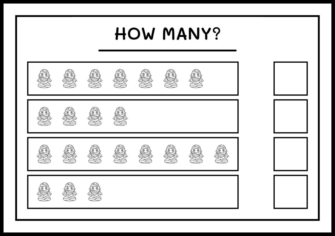 quante mummie, gioco per bambini. illustrazione vettoriale, foglio di lavoro stampabile vettore