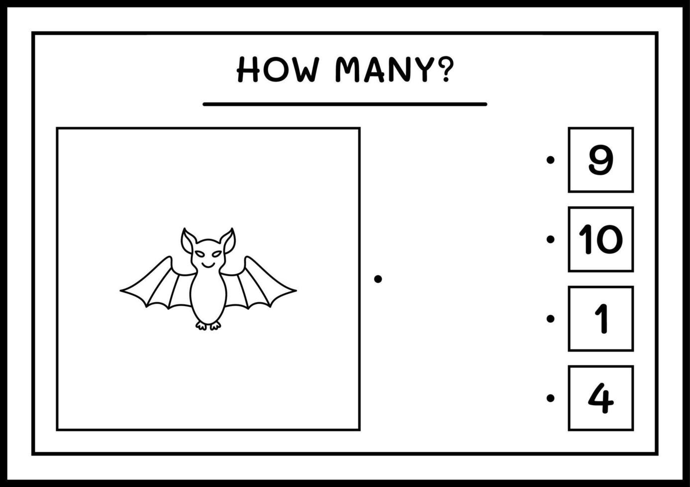 quanti pipistrelli, gioco per bambini. illustrazione vettoriale, foglio di lavoro stampabile vettore