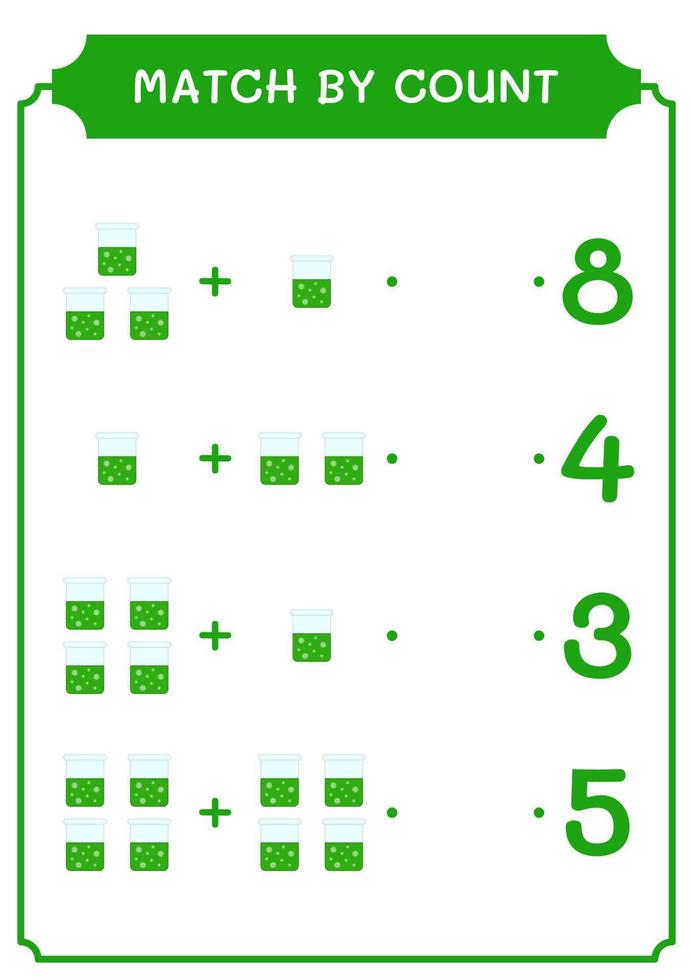 partita per conteggio di fiaschetta chimica, gioco per bambini. illustrazione vettoriale, foglio di lavoro stampabile vettore