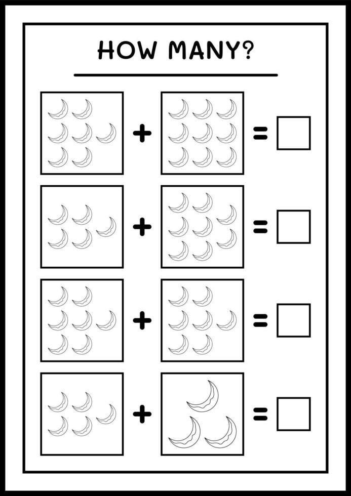 quanta luna, gioco per bambini. illustrazione vettoriale, foglio di lavoro stampabile vettore