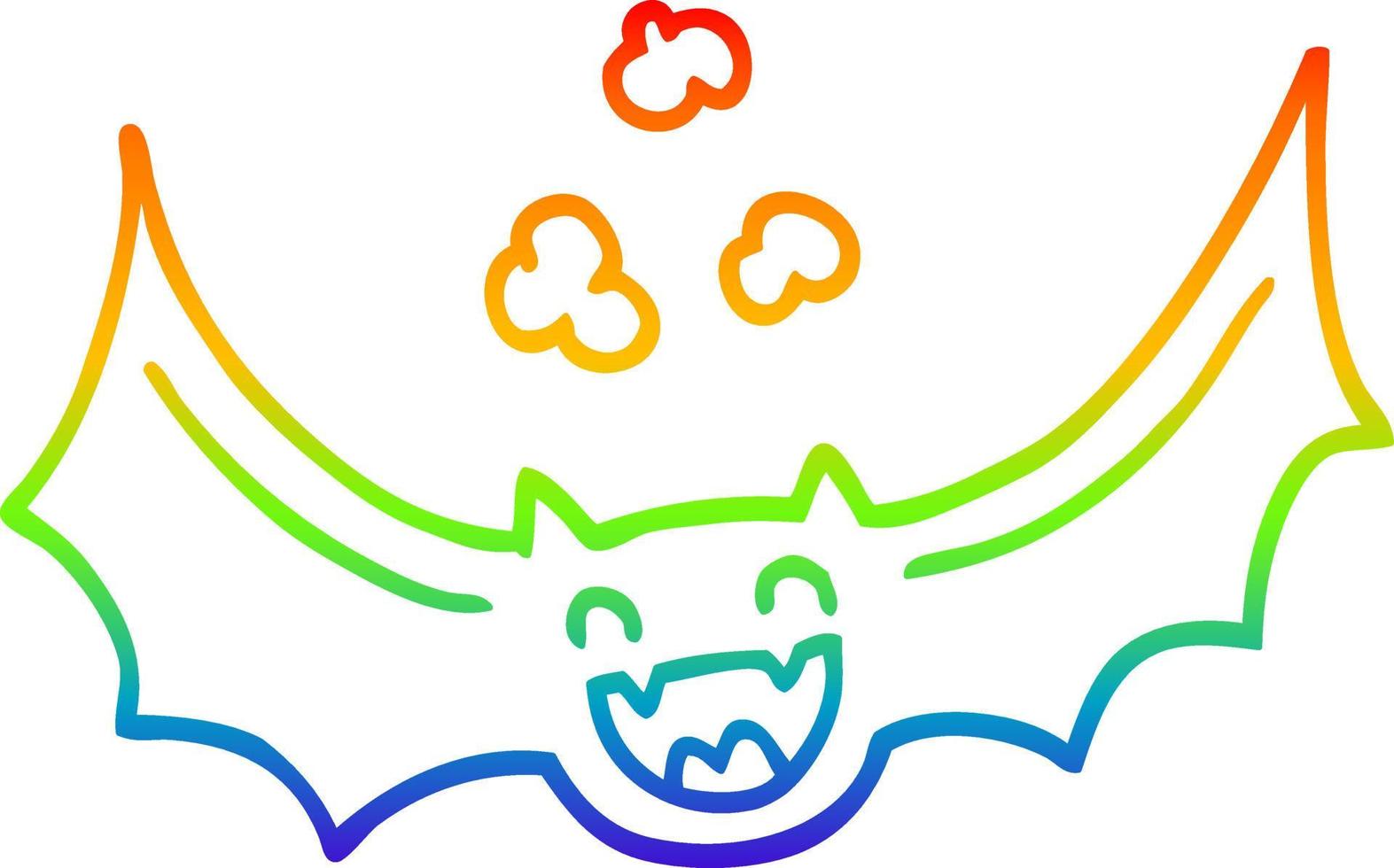pipistrello del fumetto di disegno a tratteggio sfumato arcobaleno vettore