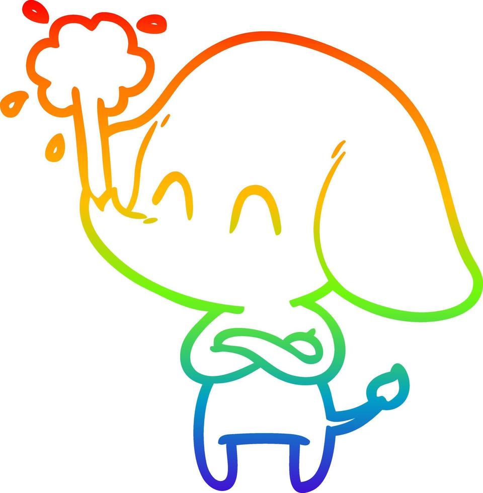 arcobaleno gradiente linea disegno simpatico cartone animato elefante che spruzza acqua vettore