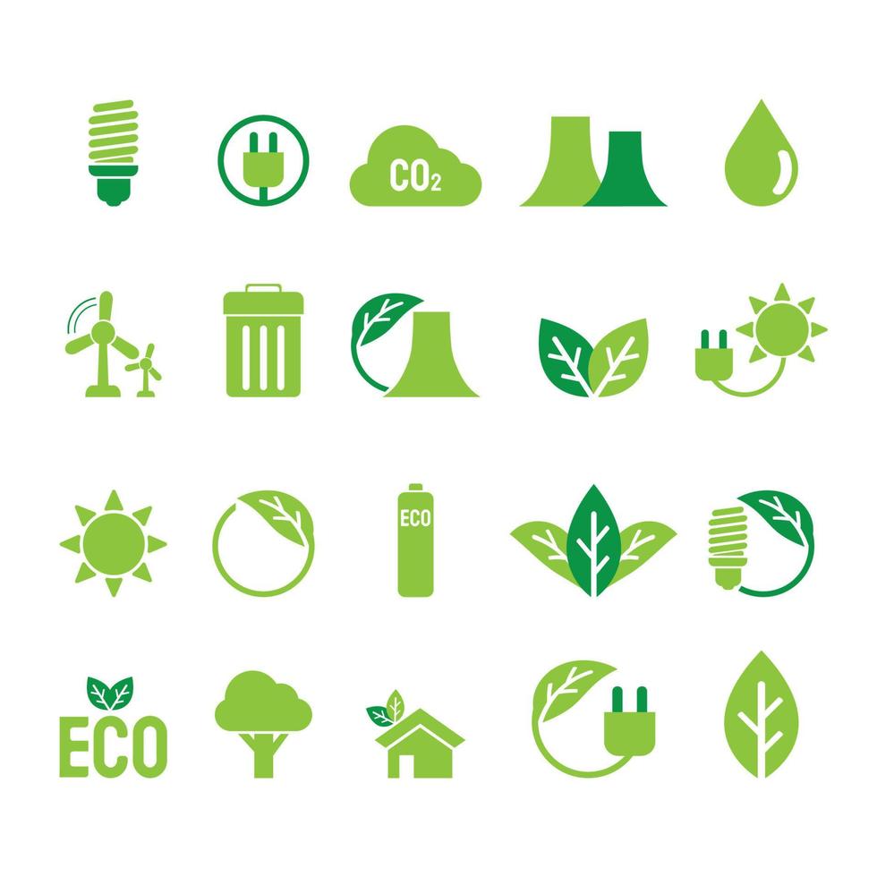 il pacchetto di icone eco imposta l'immagine vettoriale per il concetto di ambiente