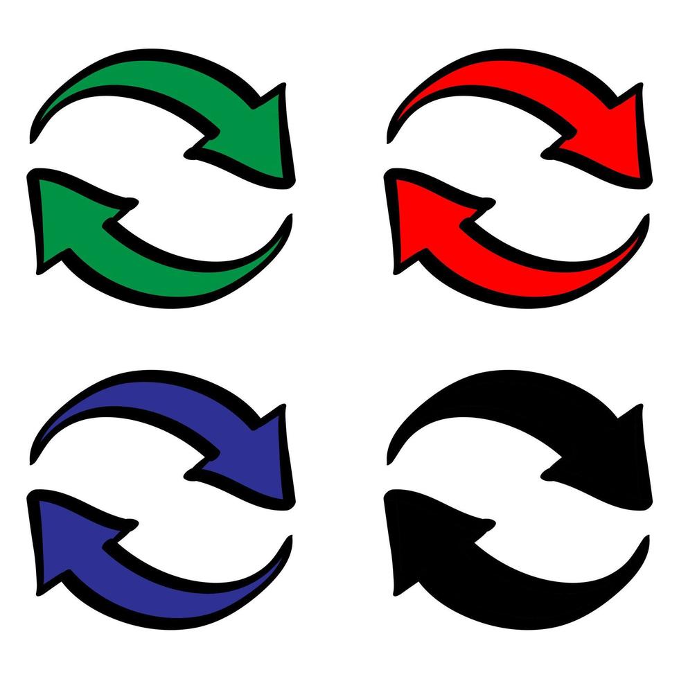 icona della freccia di scambio circolare doppia inversa disegnata a mano in stile doodle vettore