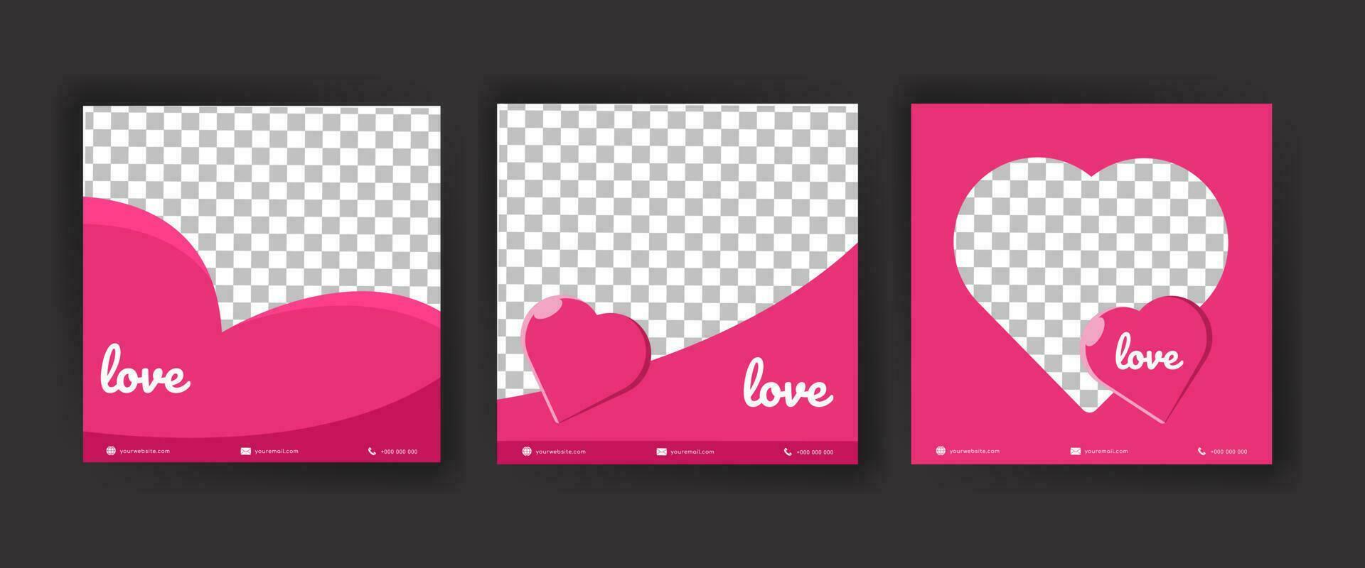 set di banner di marketing aziendale digitale per modello di post sui social media. sfondo di colore rosa rosso. amore, tema di San Valentino. adatto per post sui social media e pubblicità sul web vettore