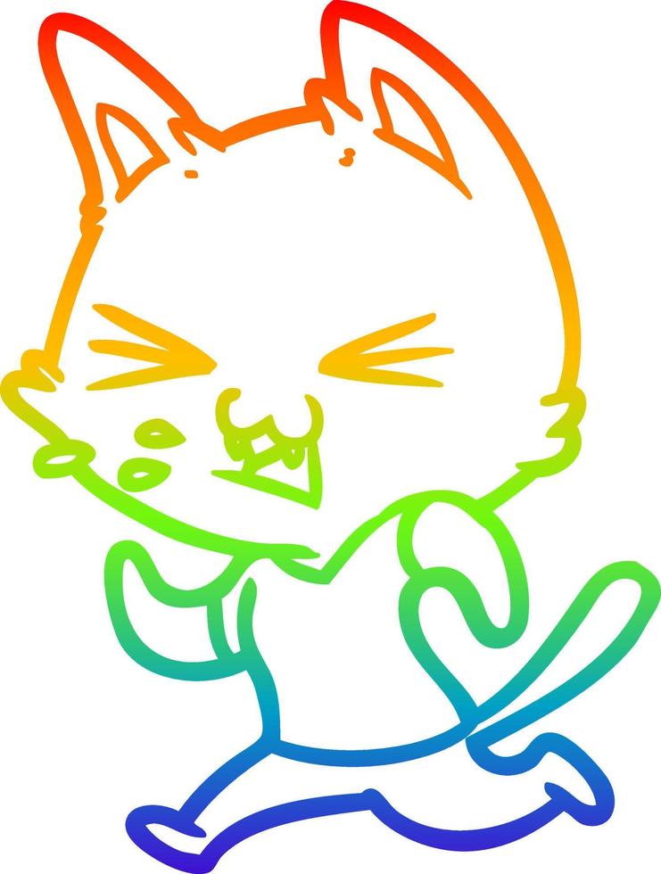 arcobaleno gradiente linea disegno cartone animato in esecuzione gatto sibilante vettore