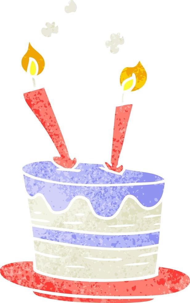 doodle retrò dei cartoni animati di una torta di compleanno vettore