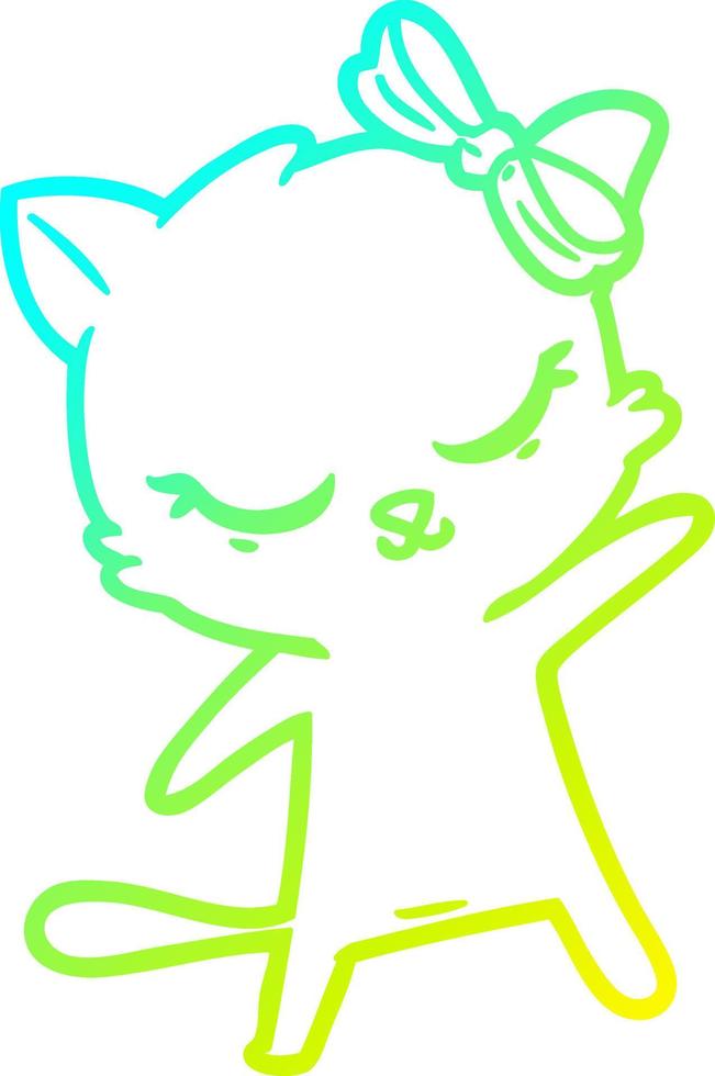 linea di gradiente freddo disegno simpatico gatto cartone animato con fiocco vettore