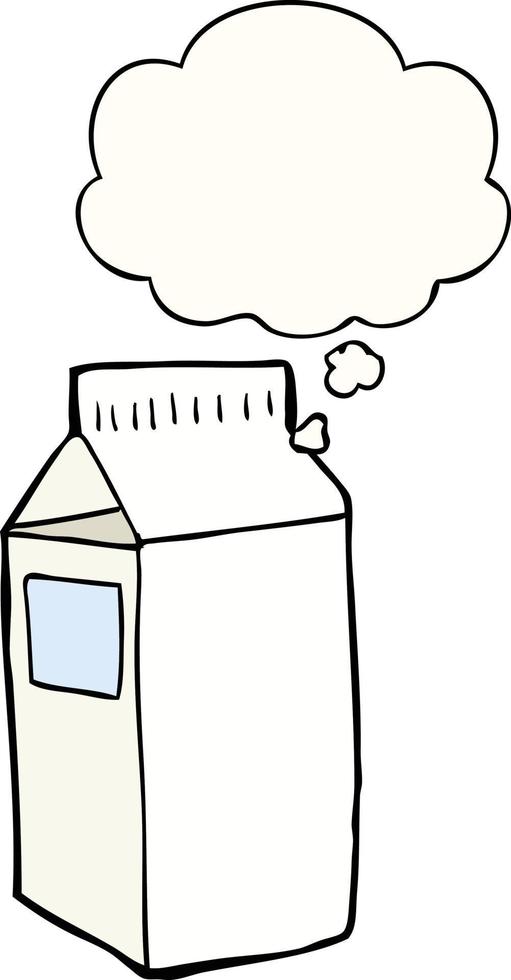 cartone del latte del fumetto e bolla di pensiero vettore