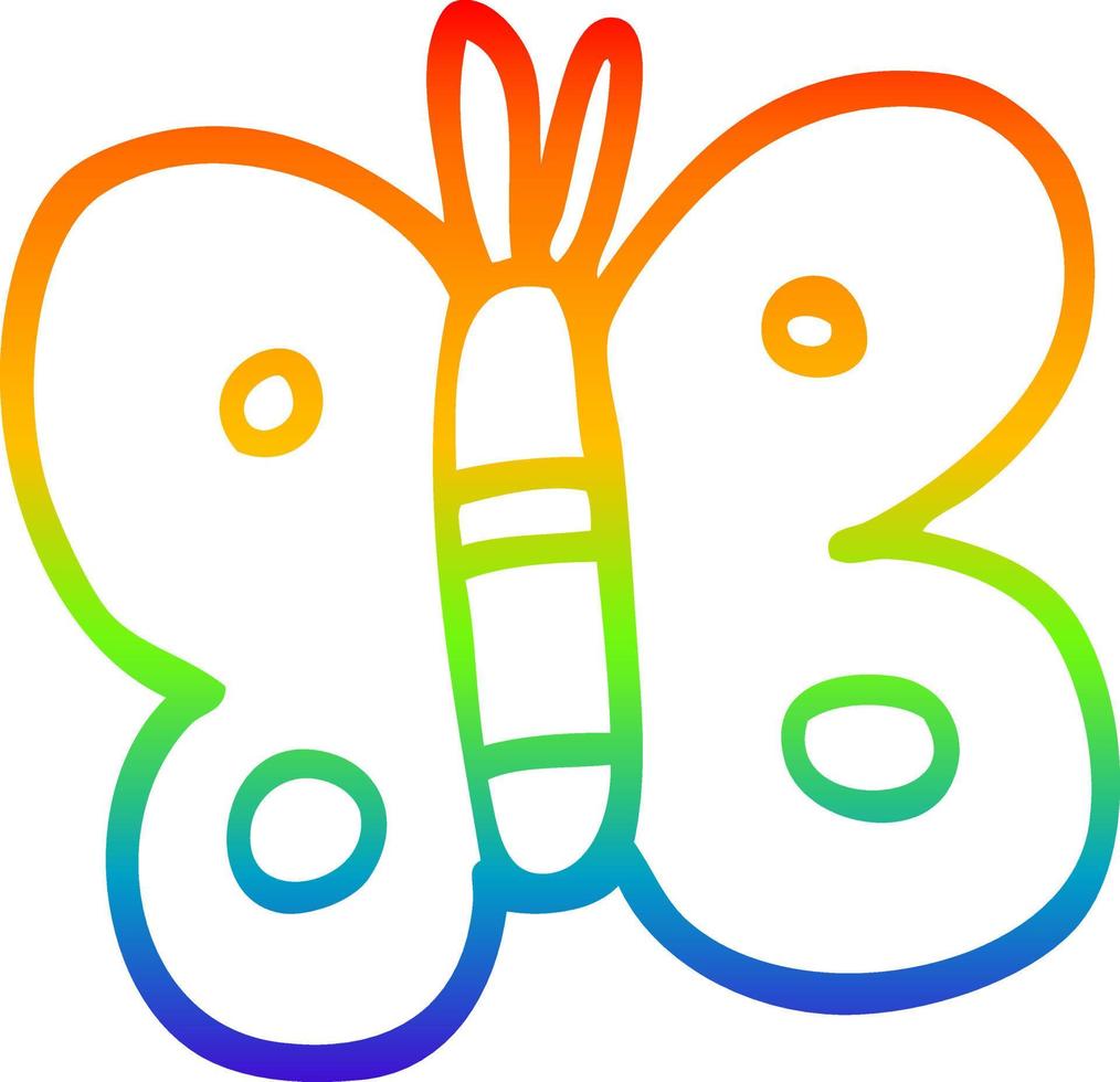 farfalla del fumetto di disegno a tratteggio sfumato arcobaleno vettore