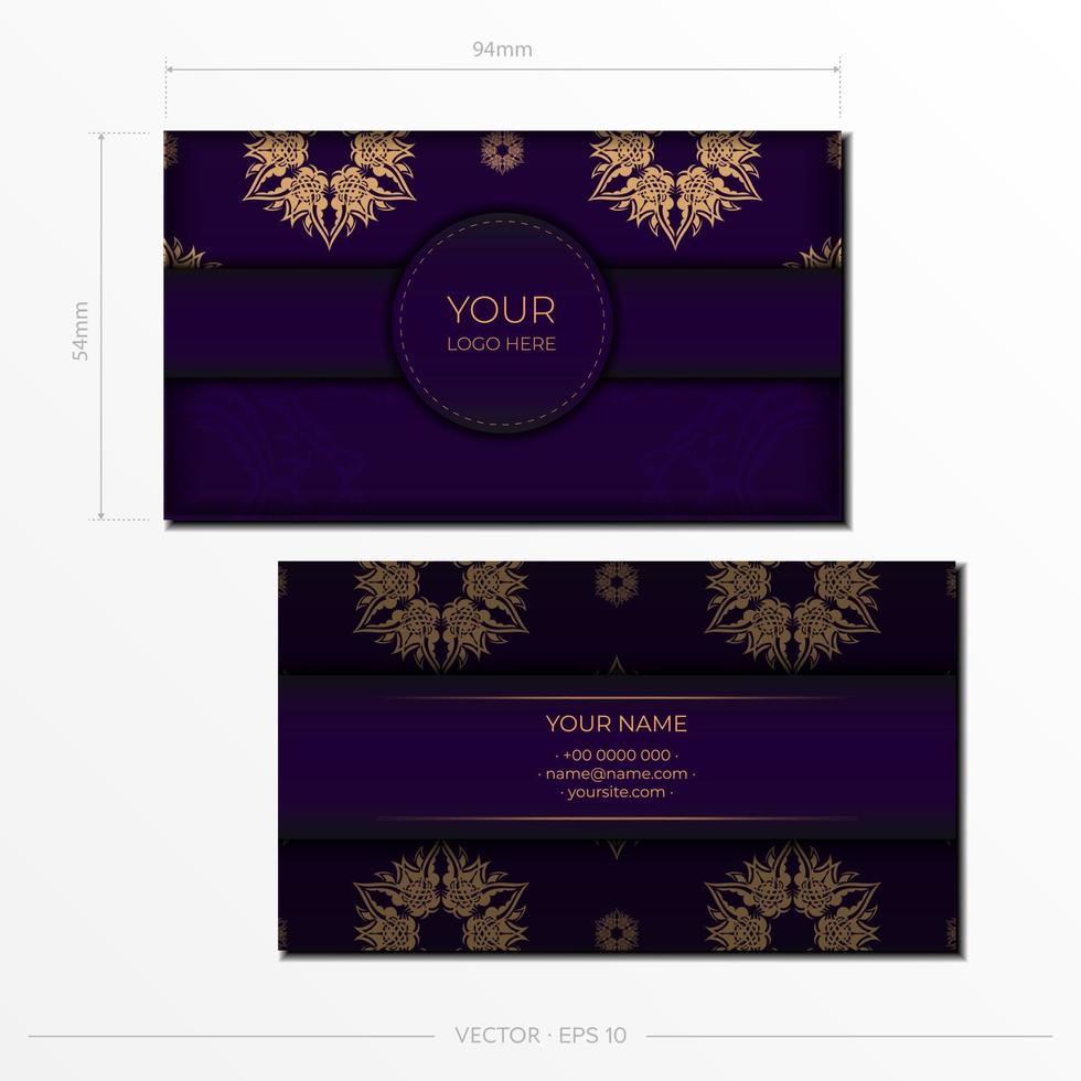 biglietti da visita di lusso viola. ornamenti decorativi per biglietti da visita, motivo orientale, illustrazione. vettore