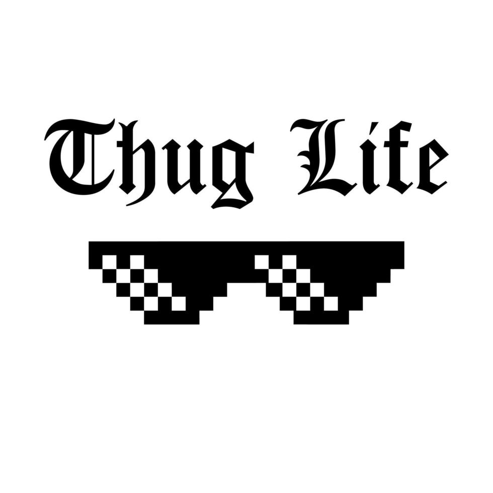 illustrazione vettoriale creativa di occhiali pixel con testo thug life. occhiali pixellati con testo.