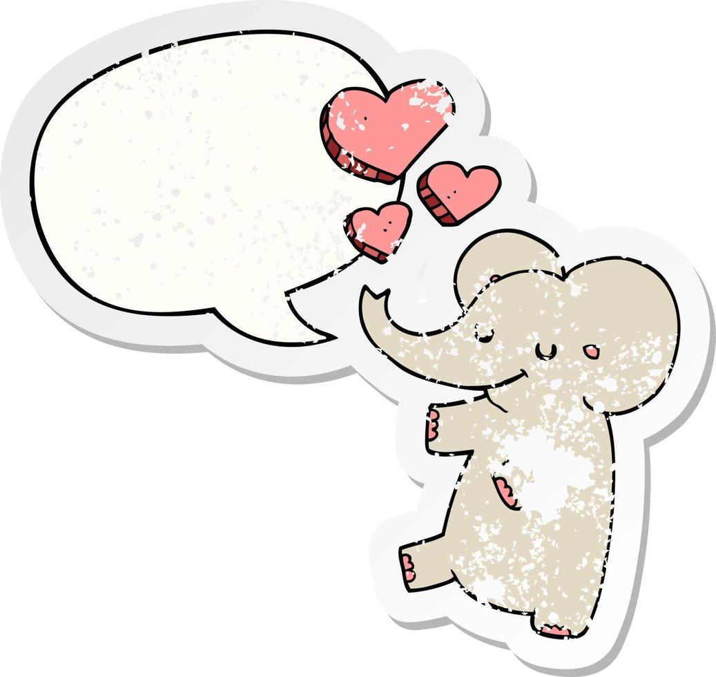cartone animato elefante e cuori d'amore e adesivo in difficoltà con nuvoletta vettore
