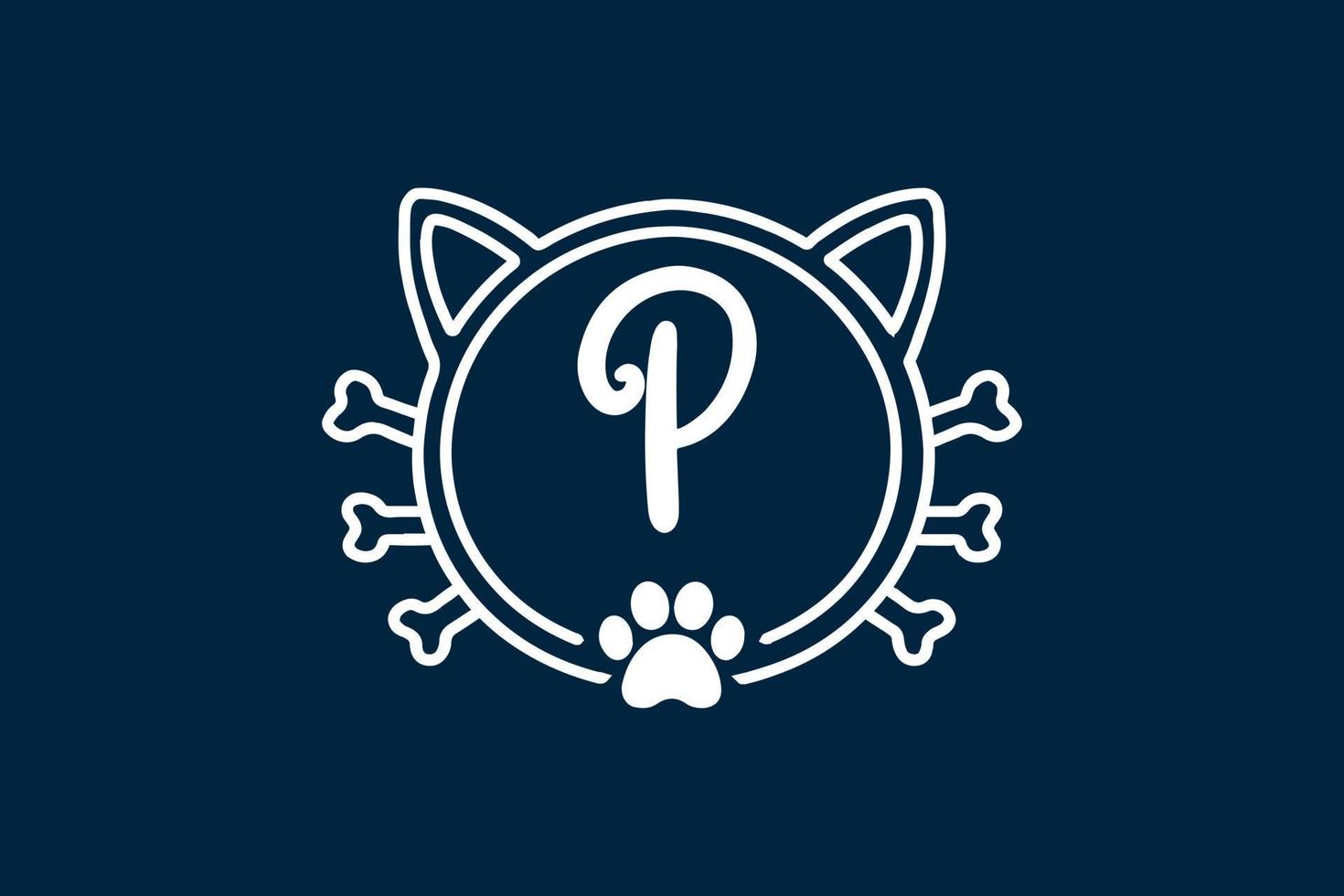 disegni del logo della lettera p del monogramma del gatto. vettore