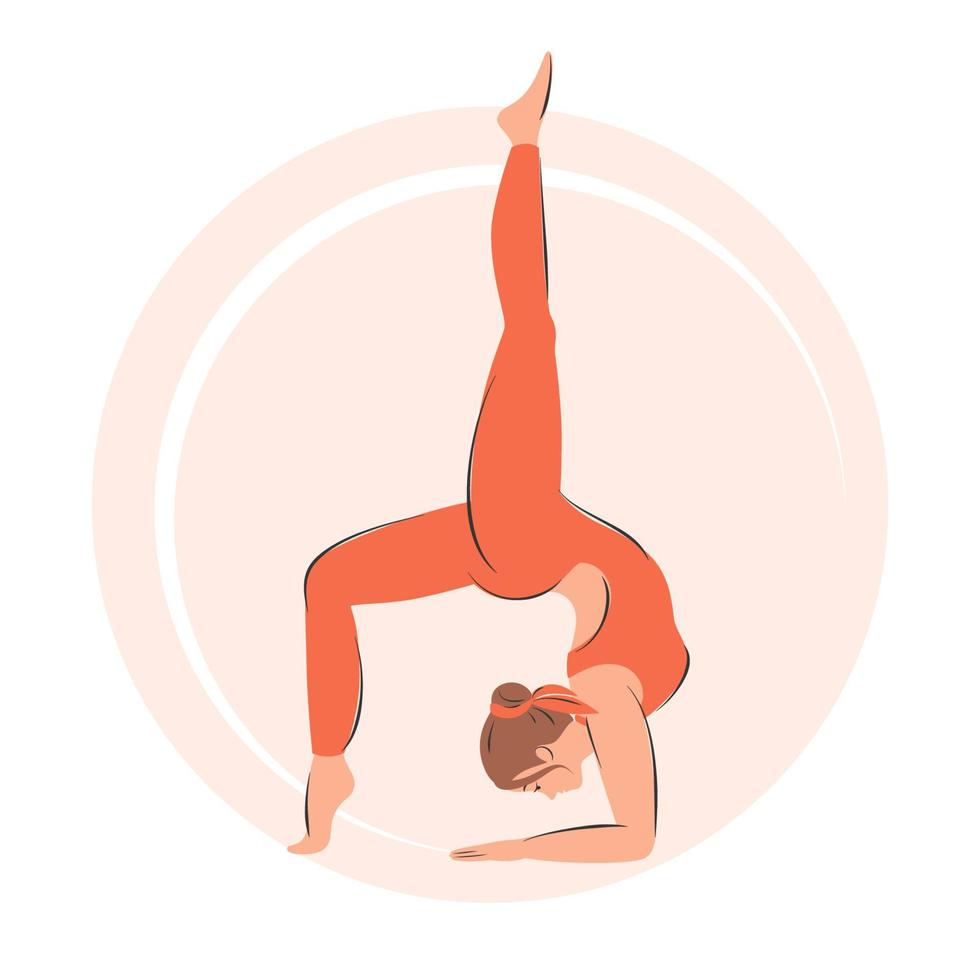 icona di yoga. donna che fa esercizi di yoga, eseguendo esercizi fisici.illustrazione vettoriale. vettore