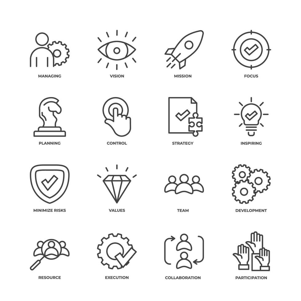 icona del set di gestione aziendale, icona del segno del set di gestione aziendale isolata, colore dell'icona modificabile. illustrazione vettoriale
