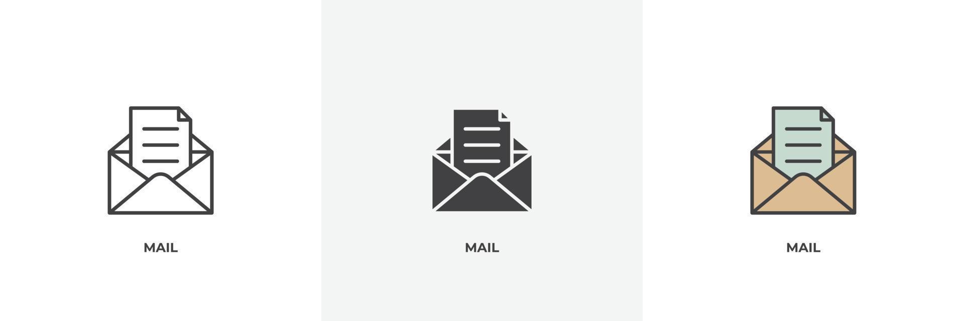 icona della posta. linea, versione colorata con contorno pieno e pieno, contorno e segno vettoriale pieno. simbolo dell'idea, illustrazione del logo. grafica vettoriale