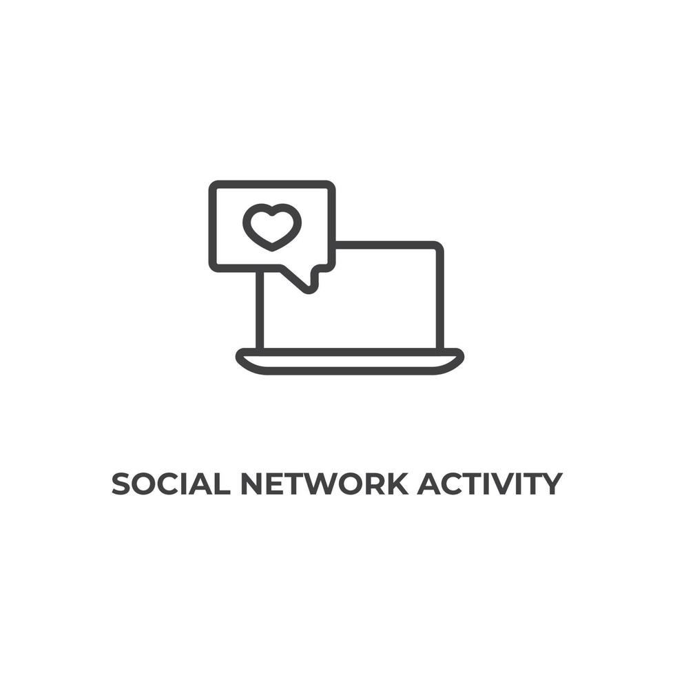 il segno vettoriale del simbolo dell'attività della rete sociale è isolato su uno sfondo bianco. colore dell'icona modificabile.