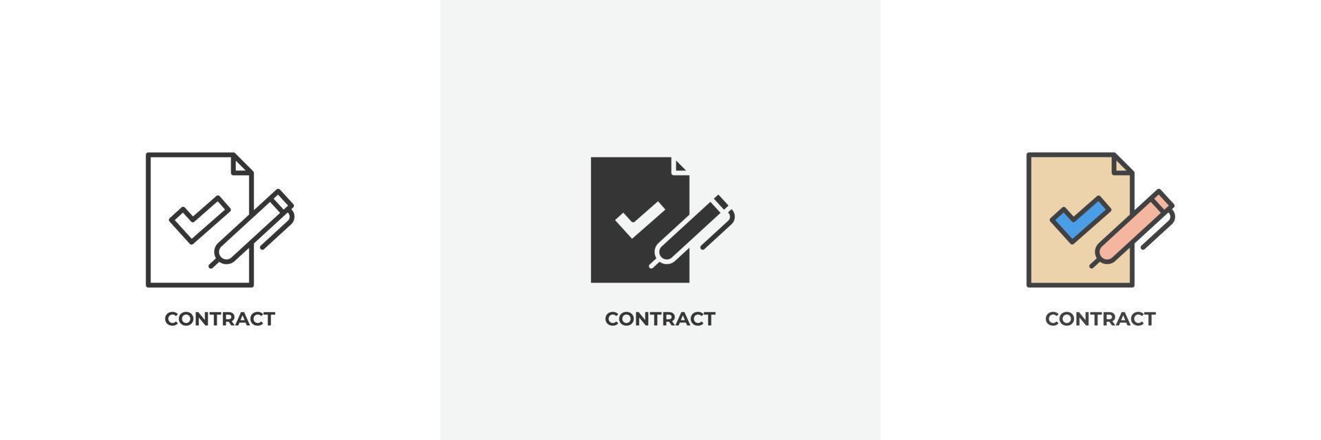 icona del contratto. linea, versione colorata con contorno pieno e pieno, contorno e segno vettoriale pieno. simbolo dell'idea, illustrazione del logo. grafica vettoriale