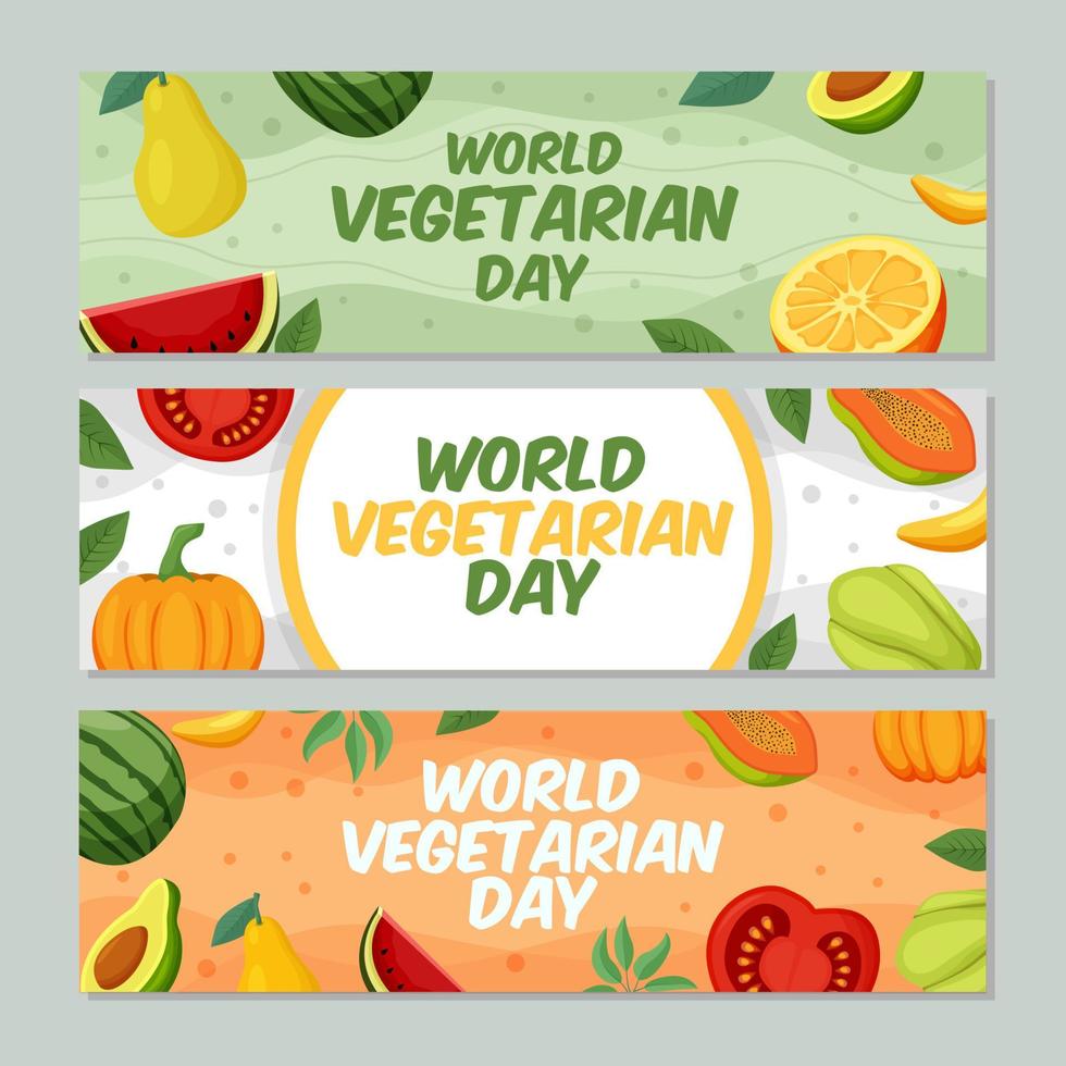 set di banner per la giornata mondiale del vegetariano vettore