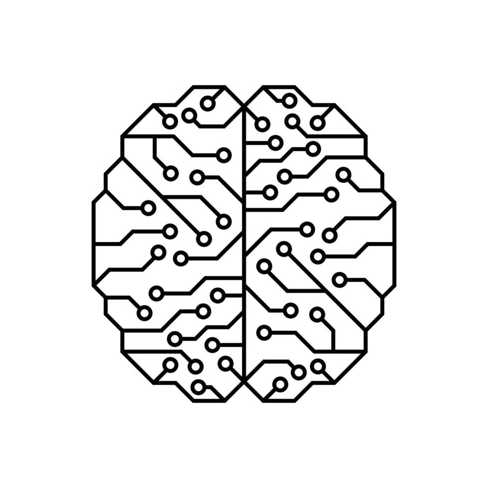 icona del cervello di intelligenza artificiale. concetto di trasferimento di dati elettronici digitali. illustrazione vettoriale