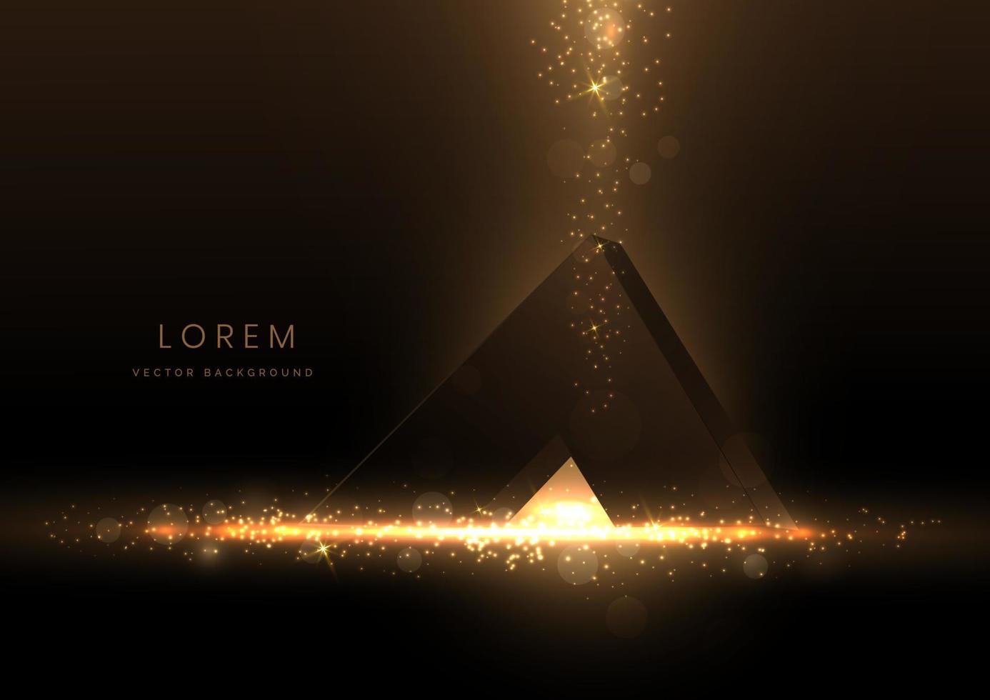 Triangolo d'oro 3d con sfondo scuro con effetti di luce e scintillio. design del premio premium di lusso del modello. illustrazione vettoriale
