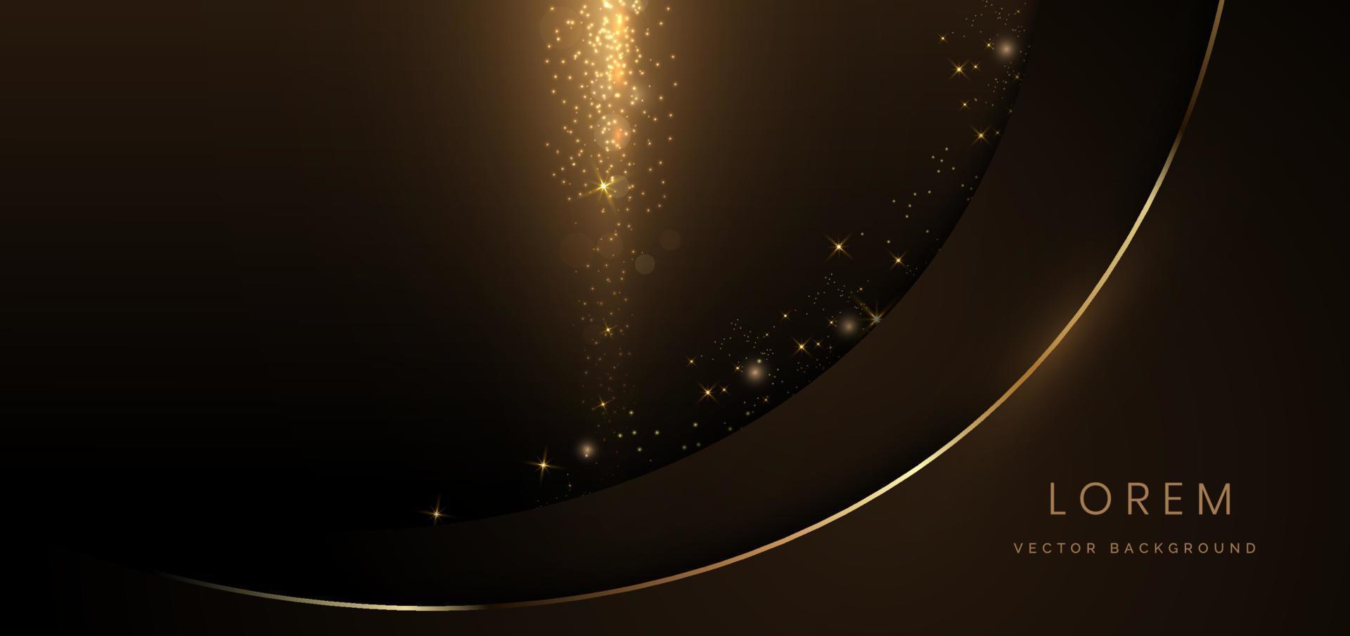 la curva elegante astratta dell'oro che emette luce con l'effetto della luce scintilla su fondo nero. design del premio premium del modello. vettore