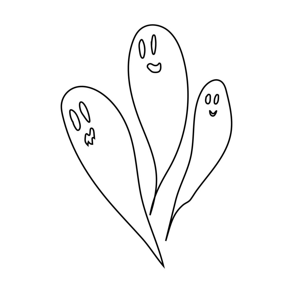 illustrazione vettoriale di un simpatico fantasma. illustrazione di doodle di contorno