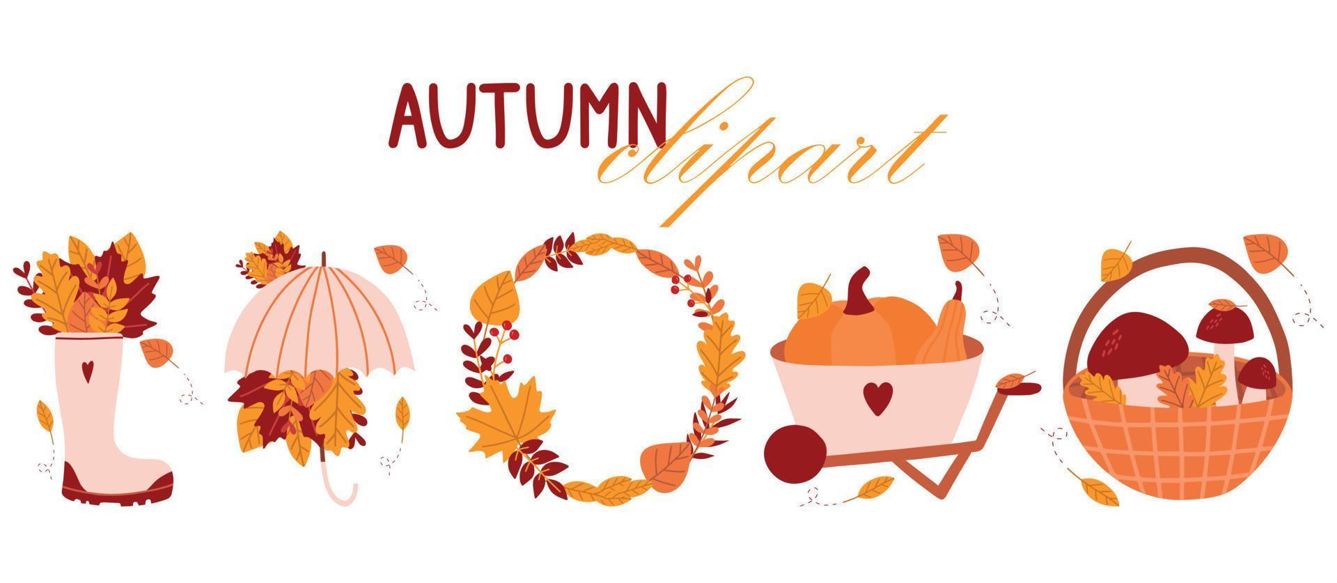 set di ringraziamento. vettore autunnale. illustrazione del fumetto di caduta. icone carine per bambini con zucca, raccolto. felice ringraziamento giorno grafico, raccolta di clipart fattoria autunnale isolata