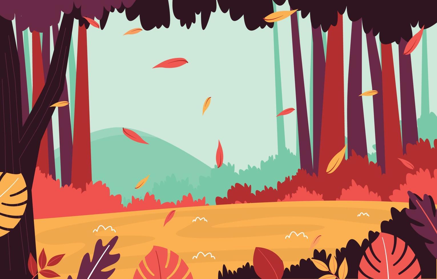 vista della natura della foresta di autunno di caduta della foglia caduta vettore