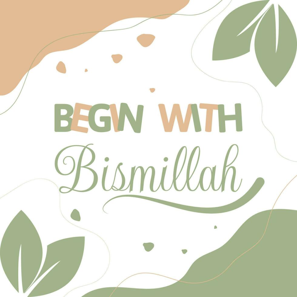 inizia con bismillah citazione lettering disegno vettoriale in colore pastello