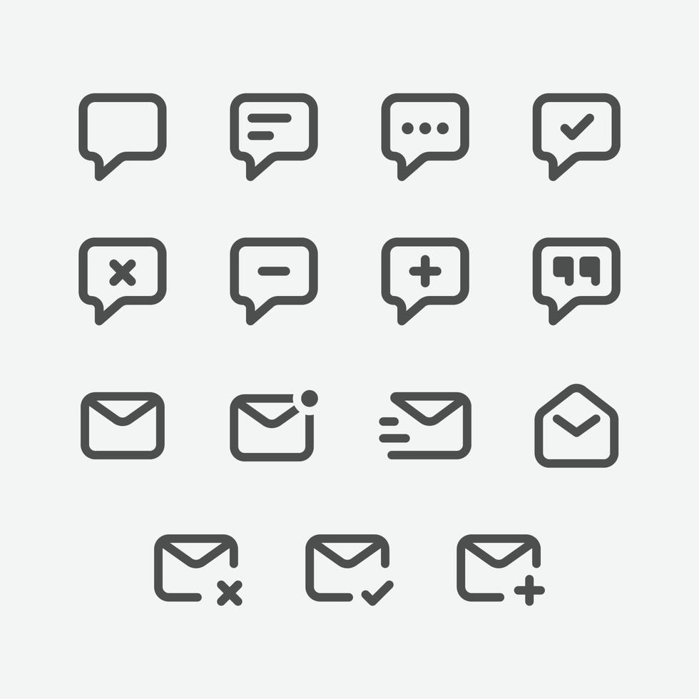 posta e commento set di icone vettoriali. illustrazione vettoriale interfaccia utente segno simbolo icona concetto.