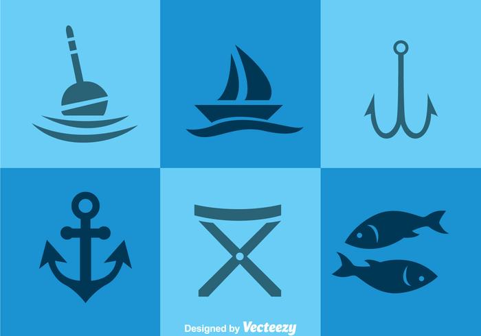 Icone degli elementi di pesca vettore