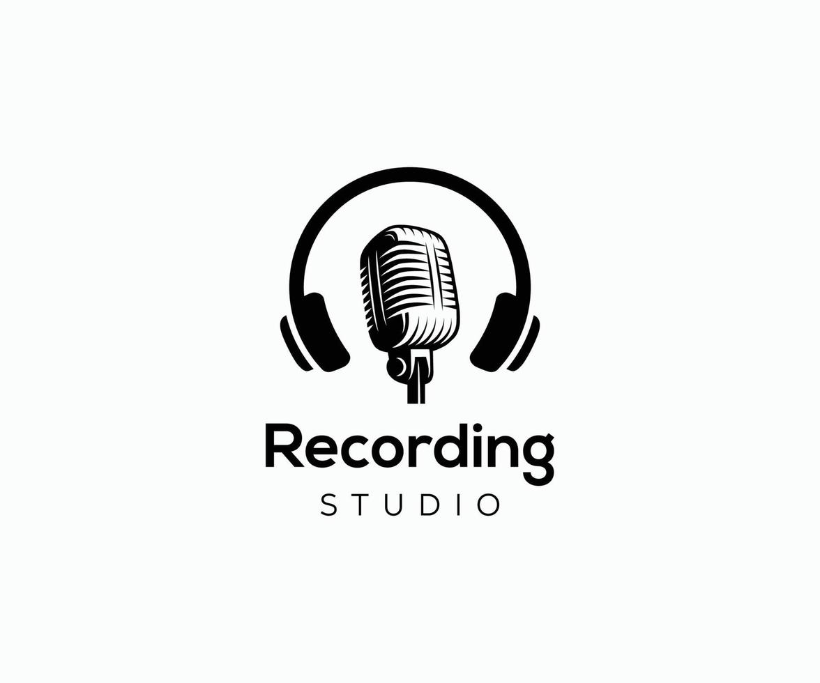 modello di logo studio di registrazione. logo delle cuffie audio audio. vettore