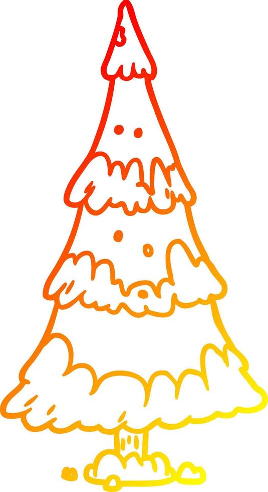 caldo gradiente linea disegno albero di natale innevato vettore