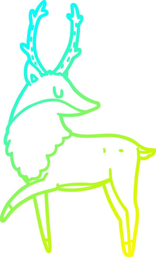 cervo di cartone animato di disegno a tratteggio a gradiente freddo vettore