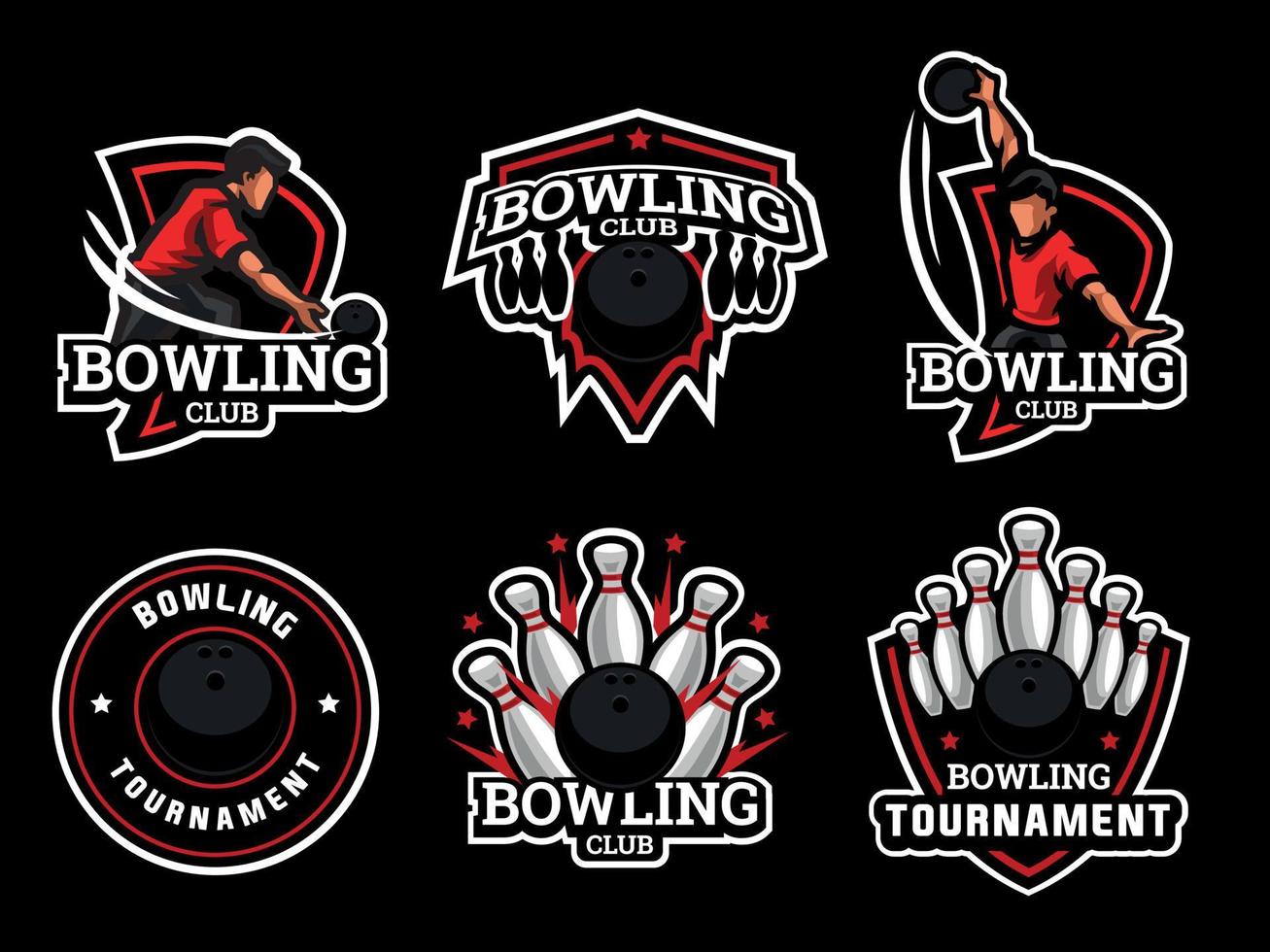 set di loghi ed emblemi di bowling vettore