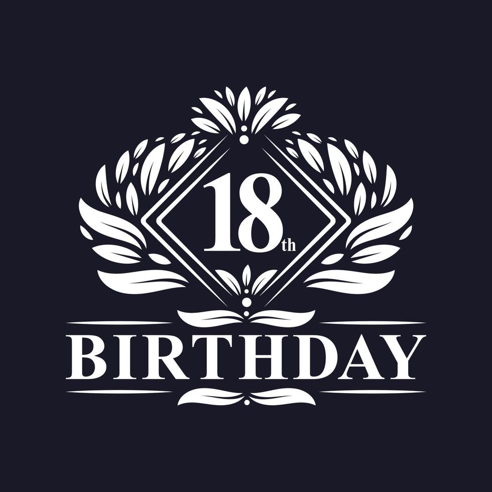 Logo di compleanno di 18 anni, celebrazione del 18° compleanno di lusso. vettore