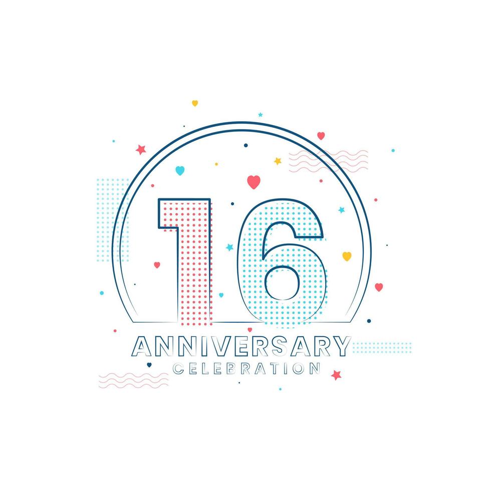 Celebrazione dell'anniversario di 16 anni, design moderno per 16 anni vettore