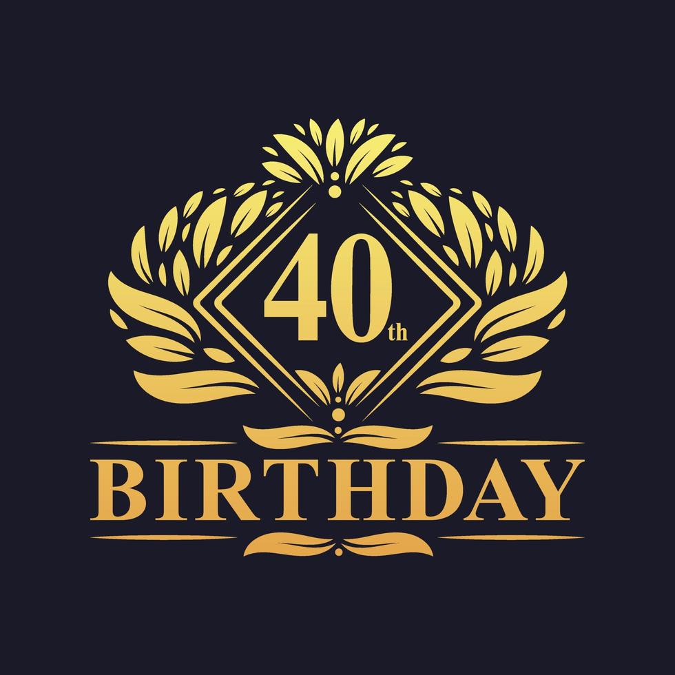 40 anni di logo di compleanno, celebrazione del 40° compleanno d'oro di lusso. vettore