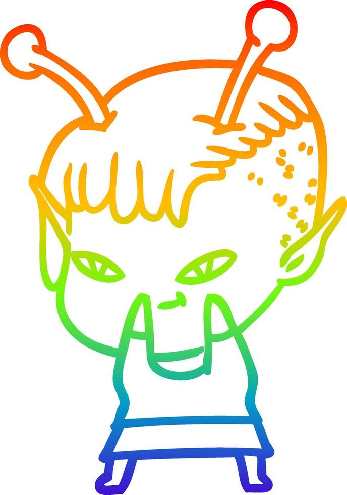 arcobaleno gradiente di disegno ragazza aliena simpatico cartone animato vettore